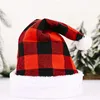 Santa Claus Christmas Hats Red Black Plaid Xmas Cap Short Plush with White Cuffs Fabric Noel Hat Decoration JK2010XB7160964