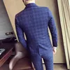 Herrenanzüge Blazer DHL Blau Kariertes Fischgrätenmuster Retro Gentleman-Stil Maßgeschneiderte Schneideranzug-Blazer für Männer 3 Stück214q