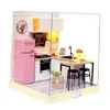 124 maison de poupée en bois Miniatures, Kit de cuisine à monter soi-même avec couvercle anti-poussière, lumière LED LJ2011262577680