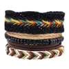 4pcs / Set tressé en cuir bracelets en cuir pour hommes Vintage punk mainfeuille bricolage bricolage perles de bois ethnique tribal bracard JLLJSS