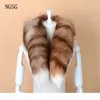 Luxury- Real Fox Fur Sharf Женщины Мужчины Полосатый Зимний Теплый 80-90см Длинный Хвост Шарф Мода Роскошный Воротник Скарфер Обертывает Женский W001 C18110101