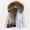 OFTBUY Wodoodporna Parka Real Fox Fur Coat Natural Raccoon Fur Collar Hood Kurtki Zimowa Kobiety Ciepłe Odzieży Wymienny Nowy 201125