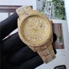 Orologio da uomo di moda di lusso con diamanti, calendario in oro rosa, bracciale in oro, chiusura pieghevole, orologi da uomo firmati