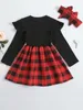 Toddler Girls Buffalo Plaid Panel Bow Front Ruffle Trim Dress Bandeau SHE