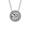 100% 925 Sterling Silver Classic Elegance Chain Necklace with Clear CZ Pendant Necklace for Women DIY Jewelry collier Wholesale Q0531