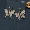 Shiny Butterfly Crystal Charm Earrings Double Letter Designer Studs Colored Diamond Jewelry Wholesale