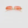 Vintage Rimless Sunglasses Square Pink Lens Rimless Designer Gold Frame Hip Hop Eye Glasses MEN with Box1738420