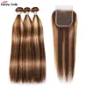 Ishow Highlight 4/27 Human Hair Bundles With Closure Body Wave Virgin Extensions 3/4pcs Swiss Lace Colored Ombre Wefts