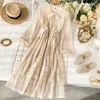 Spring Pink Party Dress Women High waist Bow Long Sleeve Sweet Lace Dress Elegant Lady A Line Long Dresses Vestidos 200929