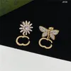 Full Diamond Designer Charm Earrings Butterfly Flower Crystal Studs Women Rhinestone Eardrops With Box