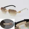 2022 New Black Mix White Genuine Natural Buffalo Horn Sunglasses Rimless Diamond set Sun glasses Men Women with C Decoration Rocks Wire 18K gold frame glasses Unisex