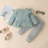 Baby Solid Clothing Sets Infants Long Sleeve Dress Top + Pants + 2Pcs/Set Boutique Pit Knitted Toddlers Outfits M2906