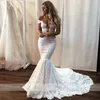 2021 Fantastic Lace Mermaid Wedding Dress Long Train Off Shoulder See Though Back Wedding Dresses Guest Plus Size Bridal Dress Women