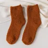 Tjockning Varm Middle Tubock Sock Coral Velvet Solid Färg Hemp Blommor Kvinnor Vinter Höst Fluffig Handduk Socks Söt 1 55Id M2