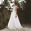 Abiti da sposa in chiffon senza maniche con doppie cinghie stile country Abiti da sposa Boho Beach con schiena nuda su misura