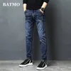 Batmo Nova Chegada de Alta Qualidade Slim Casual Calças de Jeans Riscado Homens, Calça jeans Elástica Causal Azul, Calças de Lápis Tamanho 27 a 36 Z002 201111