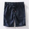 Uomo Estate Moda Stile Giappone 100% Lino Pantaloncini elastici in vita di alta qualità Colore solido maschile Semplice Casual Slim Daily pan W220307