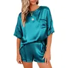 Spring Summer Silk Pajama Set Women Sexy Silk Sleepwear Home Suit Satin Pajamas Female Loose Lounge Wear Sets Pjs Women302V