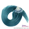 Renk Mavi Mikro Yüzük Döngü Saç Uzantıları 100 Strands 0.5 g / S İpeksi Düz Brezilyalı Remy Mikro Bağlantı Boncuk Gerçek İnsan Saç 16-22 "Tam Son
