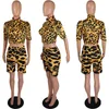 Cheetah Leopard Tweedelige korte set voor vrouwen Sportpak Zomerkleding Crop top en motoriekers Outfits Matching Sets Clubwear T200610