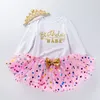 INS Tutu per bebè Gonna a pois con fiocco Pagliaccetto a maniche lunghe Corona Fascia per capelli 3 pezzi Ragazze Compleanno Fotografia Abito per bambini Vestire la principessa Festa invernale