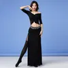 Kadın Belly Dans Kostüm Seti 2 Parça Doğu Dansçı Rekabet Giysileri Konforlu Modal Uzun Kollu Üst Seksi Etek Sahne Gösterisi1207G
