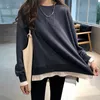 가짜 두 조각 hoooded 가을 한국의 일반 풀 오버 대형 캐주얼 탑 소녀의 달콤한 셔츠 스웨터 패션 새로운 201102