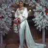 Arabic Plus Size Wedding Dresses Aso Ebi Lace Appliqued Long Sleeve Bridal Gowns Satin Side Splits vestido de novia