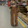 Spodnie damskie Capris Nepris Moda Sztruks Szerokie Noga 2021 Dna Wysoka Talia Slim Proste Dorywcze Spodnie Koreańskie Vintage Pantalon Femme