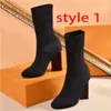 meias de outono inverno botas de salto alto moda sexy designer de bota elástica de malha alfabética sapatos femininos senhora letra salto alto grosso tamanho grande 35-42 us5-us11 tem caixa