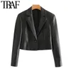 TRAF femmes mode Faux cuir recadrée Blazers manteau Vintage col cranté à manches longues vêtements de dessus pour femmes Chic hauts 201201