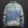 Denim Ceketler Erkekler Kovboy Slim Fit Bombacı Ceket erkek Yırtık Jean Ceket Hip Hop Streetwear Coats