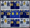 Vintage 1985 40th 36 Jerome Bettis 축구 유니폼 29 Eric Dickerson 28 Marshall Faulk 85 Jack Youngblood 13 Kurt Warner 75 Deacon Jones Jerseys Mens Blue Shirts