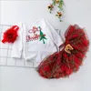 Ensembles de vêtements pour bébé nouveau-né tenues de premier Noël lettre imprimée barboteuse à manches longues jupe tutu et bandeau 1er vêtements pour bébé fille B2935841