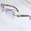 2023 Gafas de diseñador Modelo Hombres de madera Rhinestone Sin montura Cuadrado Craved Madera Gafas de sol Tonos Iced Out Decoración Gafas RRP7 Gafas de sol