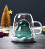 300ML 더블 계층화 반대로 데게 유리 크리스마스 트리 별이 빛나는 하늘 커피 잔 단열 아침 식사 우유 컵 어린이 선물