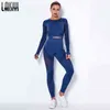 Frauen Nahtlose Gym Sets Hohe Taille Gym Mesh Leggings Shirts Anzug Langarm Fitness Workout Sport Laufen Dünne Sport Sets 211221