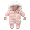 New Born Baby Winter Clothes Toddle Jumpsuit Hooded Inside Fleece Girl Boy Clothes Autumn Overalls Outerwear341v8979238