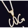 AZ Hiphop nom personnalisé écriture cursive lettres initiales pendentif avec chaîne de corde de 24 pouces or argent Bling zircone hommes bijoux Kp4Z52467063
