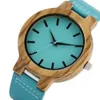 Natural Wood Watch for Men Mens Blue äkta läderkvarts träfodral Male Wristwatch Real Wood Wrist Watches Brown Fashion CLOC8039908