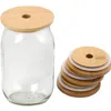 Friendly Mason Lids Reusable Bamboo Capswith Straw Hole and Silicone Seal Canning Drinking Jars Lid LX3709