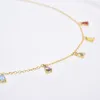 ANDYWEN 925 Sterling Silver Seven Zircon Charms Colorful Rainbow Choker Necklace Chains Women Rock Punk Party Jewelry For Party Q0531