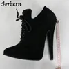 Sorbern Sexy Mulheres Bombas Lace-Up Ponthed Toe 16 cm Salto Alto Estiletes Crossdresser Sapatos Genuíno Couro Costume Cores