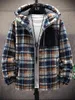 Men's Hoodies Sweatshirts Men's Sweatshirts Men Plaid Zip Up Teddy Hooded Jacket Winter Cotton Coat Loose Jacket 220119 Z230727