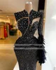 Svarta fjädrar aftonklänningar sjöjungfru formell klänning kvinnor elegant fest klänning prom klänningar en axel mantel de soire femme 322