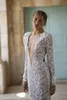 Berta Full Lace Syrenki Suknie Ślubne Głębokie V Neck Długie Rękaw Suknie Ślubne Cekiny Open Back Boho Vestido de Novia