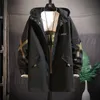 Denim Trench Coat Long Plus Size Hooded Windbreaker Mens Autumn Winter Loose Casual Jacket Fashion Manteaux Men Coats KK60FY 201128
