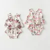 Малышка одежда наборы 2 шт. Лето хлопковые льняные повседневные топы рукавов цветочные шаблоны, рожденные детские девочки, набор одежды для девочек LJ201223