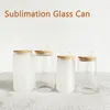 12 oz/16 oz bred mun glasburk Tumlare Sublimation Tom Juice Cup Klar DIY isvattenkoppar med bambu lock Bilresor Cola ölburk