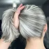 Sól I Pieprz Srebrny Szary Długi Elegancki Pony Tail Hairpiece Okładki Sznurek Ludzki Włosy Ponytail Bun Kobiety Włosy Przedłużanie Dwa Ton